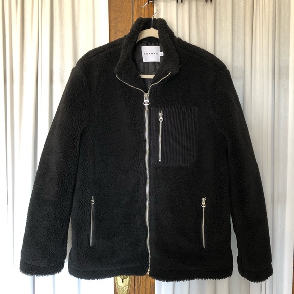 Top Man Black Teddy Fleece Jacket - Picture 4 of 14